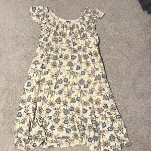 Floral Dress in Cream and Blue